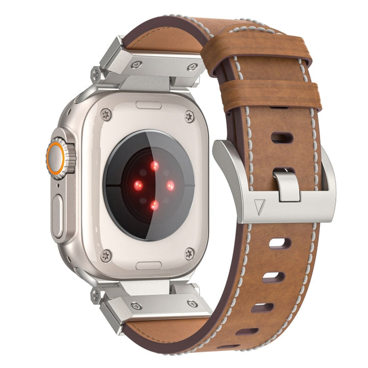 Lisslune | For Apple Watch Ultra 49mm Mecha Style Leather Watch Band (Dark Brown)