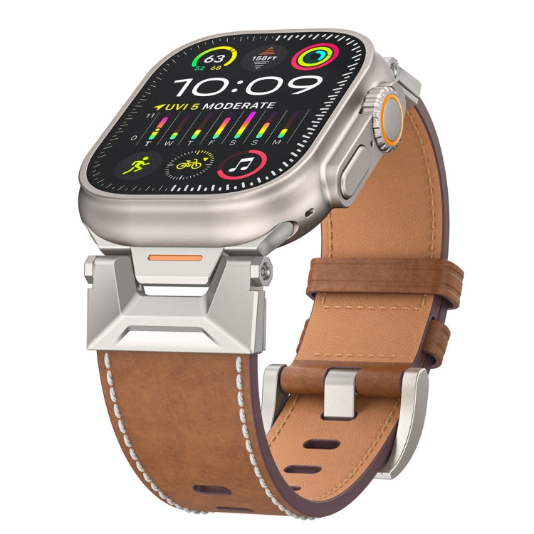 Lisslune | For Apple Watch Ultra 49mm Mecha Style Leather Watch Band (Dark Brown)