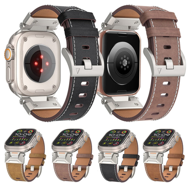 Lisslune | For Apple Watch Ultra 49mm Mecha Style Leather Watch Band (Coffee Oil Wax)