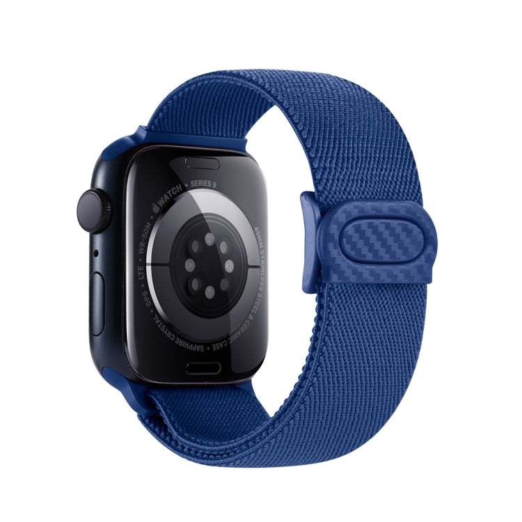 Lisslune | For Apple Watch SE 2023 44mm Carbon Fiber Texture Snap Closure Nylon Watch Band (Blue)