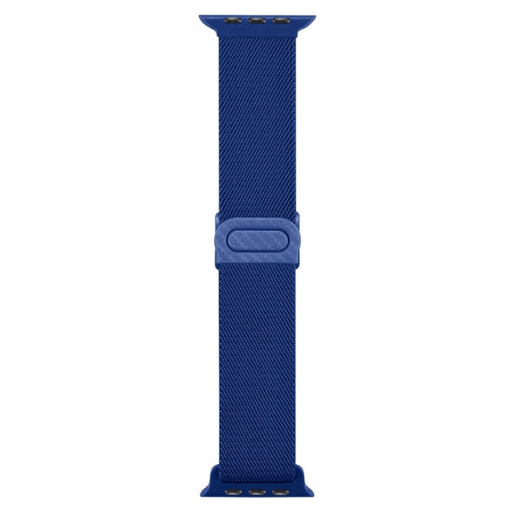 Lisslune | For Apple Watch SE 2023 44mm Carbon Fiber Texture Snap Closure Nylon Watch Band (Blue)