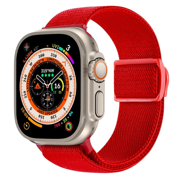 Lisslune | For Apple Watch Ultra 2 49mm Carbon Fiber Texture Snap Buckle Nylon Watch Strap (Red)