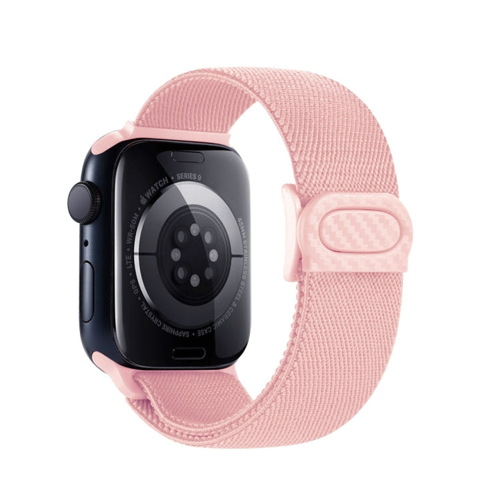 Lisslune | For Apple Watch Series 9 45mm Carbon Fiber Texture Snap Closure Nylon Watch Band (Pink)