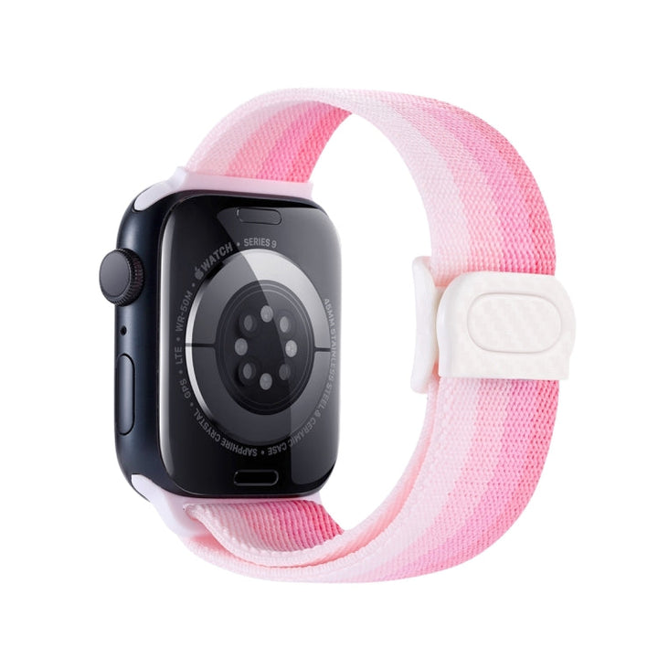 Lisslune | For Apple Watch SE 2022 44mm Carbon Fiber Texture Snap Buckle Nylon Watch Band (Gradient Pink)
