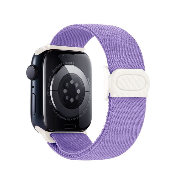 Lisslune | For Apple Watch SE 44mm Carbon fiber texture Snap-Buckle nylon watch strap (Purple)