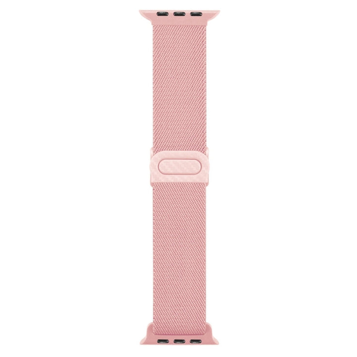 Lisslune | For Apple Watch Series 3 42mm Carbon Fiber Texture Snap-Buckle Nylon Watch Strap (Pink)
