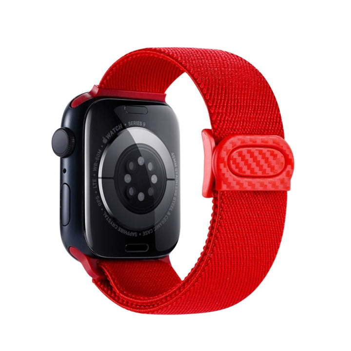 Lisslune | For Apple Watch Series 2 42mm Carbon Fiber Texture Snap-Buckle Nylon Watch Strap (Red)