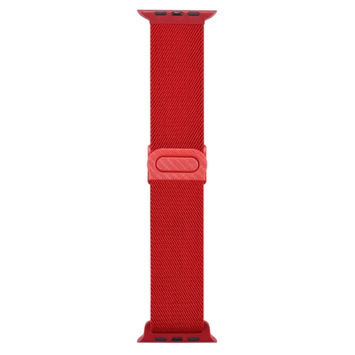 Lisslune | For Apple Watch Series 2 42mm Carbon Fiber Texture Snap-Buckle Nylon Watch Strap (Red)