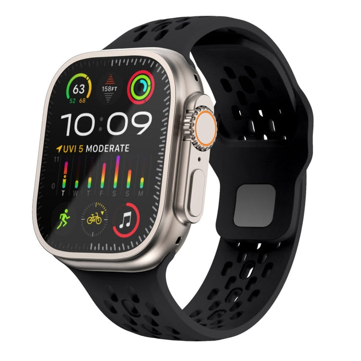Lisslune | For Apple Watch Ultra 49mm Oval Holes Fluororubber Watch Band (Black)