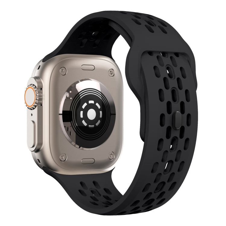 Lisslune | For Apple Watch Ultra 49mm Oval Holes Fluororubber Watch Band (Black)