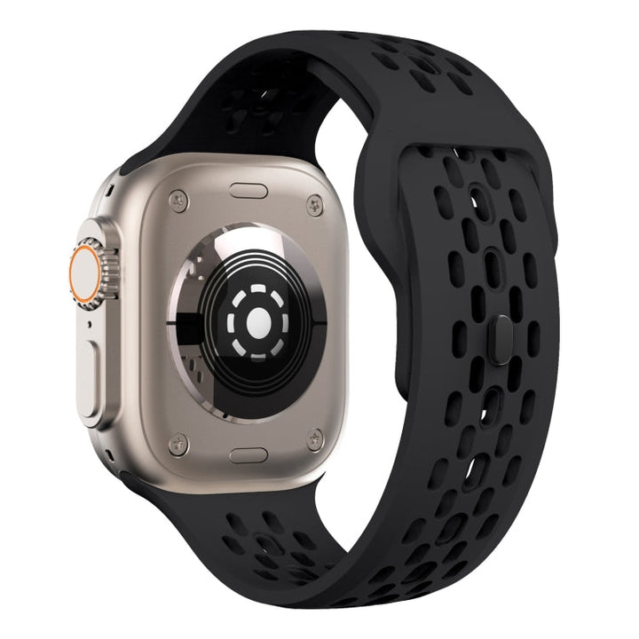 Lisslune | For Apple Watch Ultra 49mm Oval Holes Fluororubber Watch Band (Black)