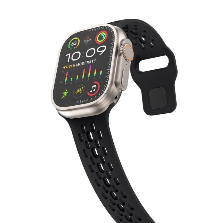 Lisslune | For Apple Watch Ultra 49mm Oval Holes Fluororubber Watch Band (Black)