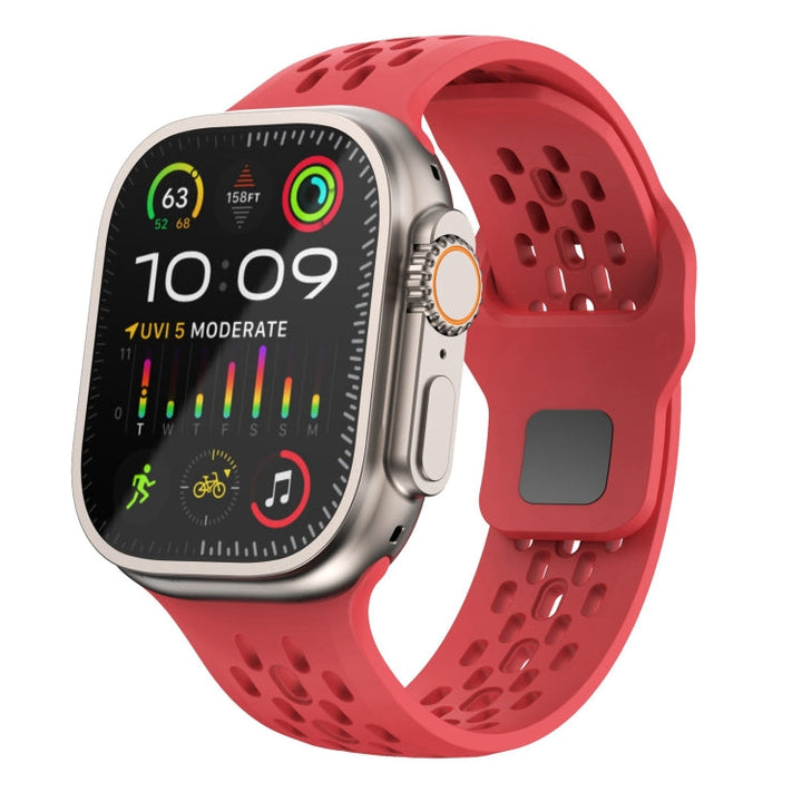 Lisslune | For Apple Watch Ultra 49mm Oval Holes Fluororubber Watch Band (Red)