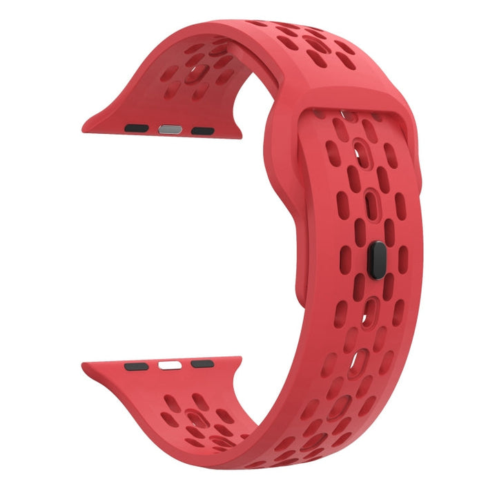 Lisslune | For Apple Watch Ultra 49mm Oval Holes Fluororubber Watch Band (Red)