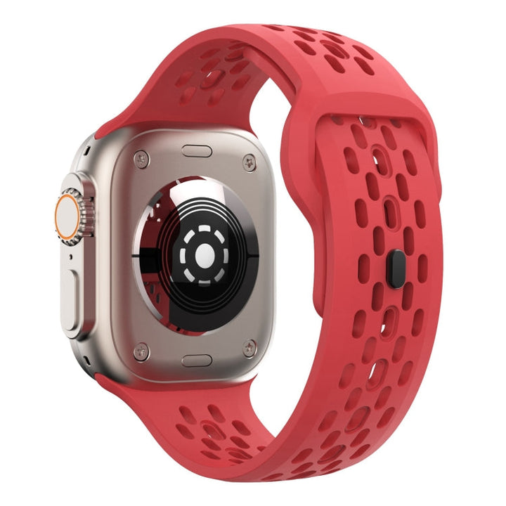 Lisslune | For Apple Watch Ultra 49mm Oval Holes Fluororubber Watch Band (Red)