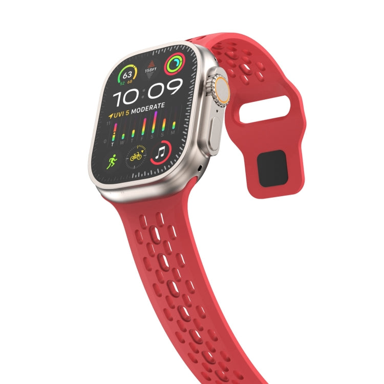 Lisslune | For Apple Watch Ultra 49mm Oval Holes Fluororubber Watch Band (Red)