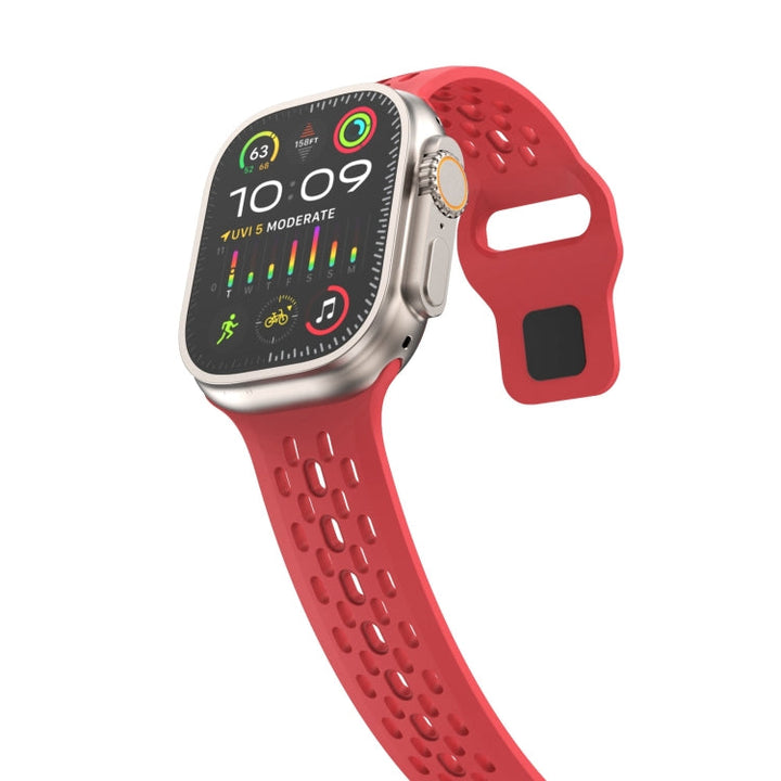 Lisslune | For Apple Watch Ultra 49mm Oval Holes Fluororubber Watch Band (Red)