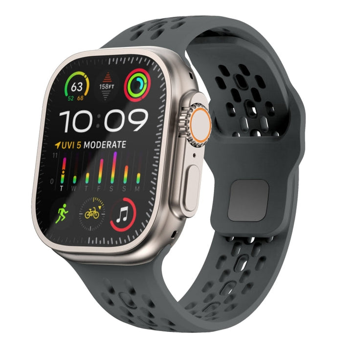 Lisslune | For Apple Watch Ultra 49mm Oval Holes Fluororubber Watch Strap (Dark Grey)
