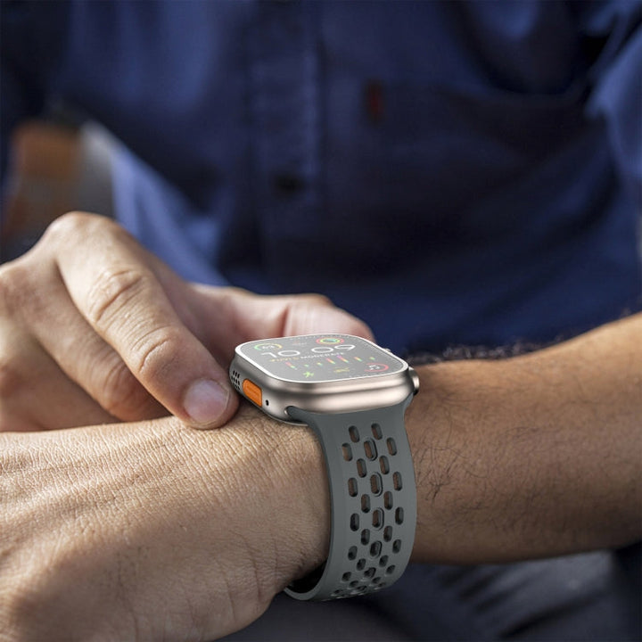 Lisslune | For Apple Watch Ultra 49mm Oval Holes Fluororubber Watch Strap (Dark Grey)