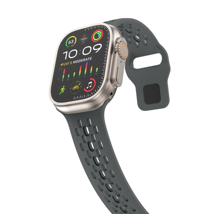 Lisslune | For Apple Watch Ultra 49mm Oval Holes Fluororubber Watch Strap (Dark Grey)