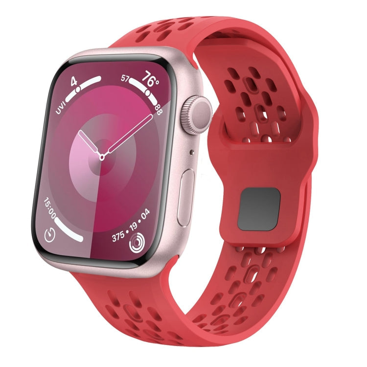 Lisslune | For Apple Watch SE 2022 44mm Oval Holes Fluororubber Watch Band (Red)