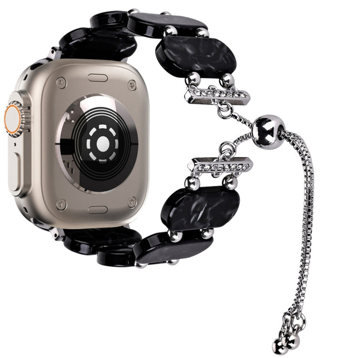 Lisslune | For Apple Watch Ultra 49mm Resin Expandable Chain Watch Band (Black Flower)