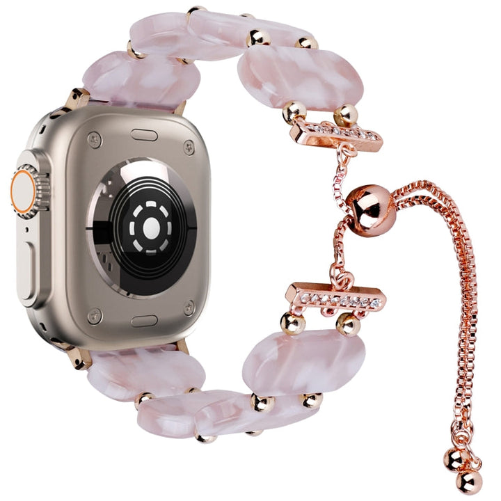 Lisslune | For Apple Watch Ultra 49mm Resin retractable chain bracelet (Pink Flower)