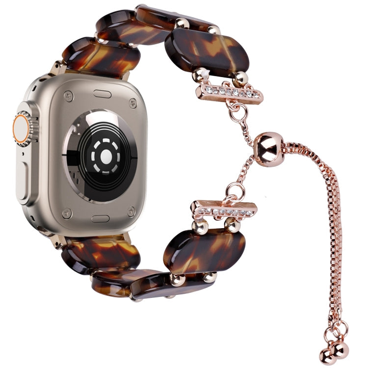 Lisslune | For Apple Watch Ultra 49mm Resin retractable chain watch band (Tortoiseshell)