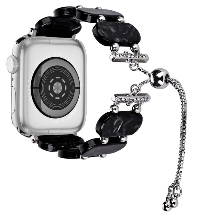 Lisslune | For Apple Watch 42mm Resin Retractable Chain Watch Band (Black Flower)