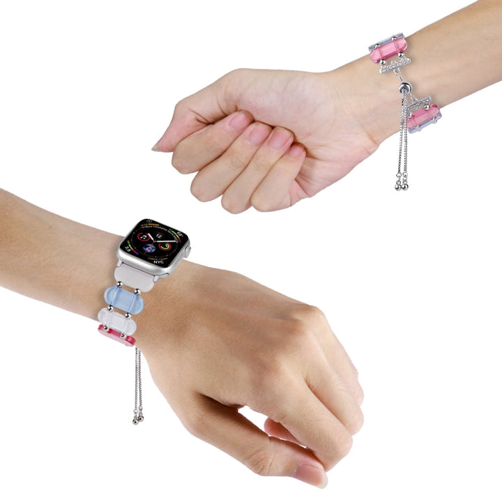 Lisslune | For Apple Watch Ultra 49mm Resin retractable chain bracelet (Rainbow)