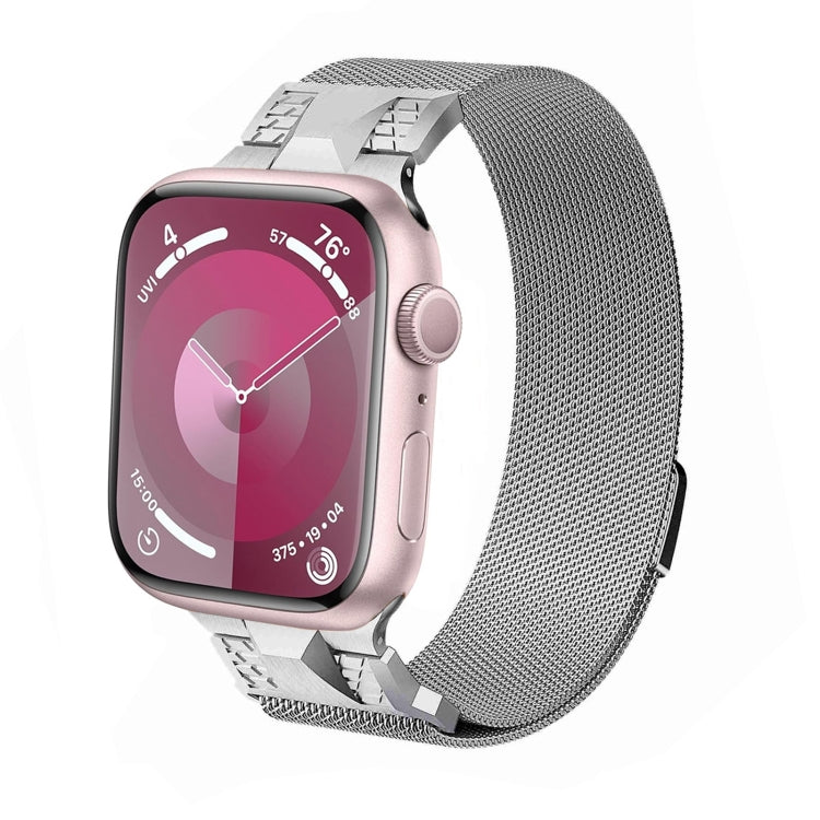 Lisslune | For Apple Watch Series 9 45mm Mecha Style Milanese Metal Strap (Titanium Silver)