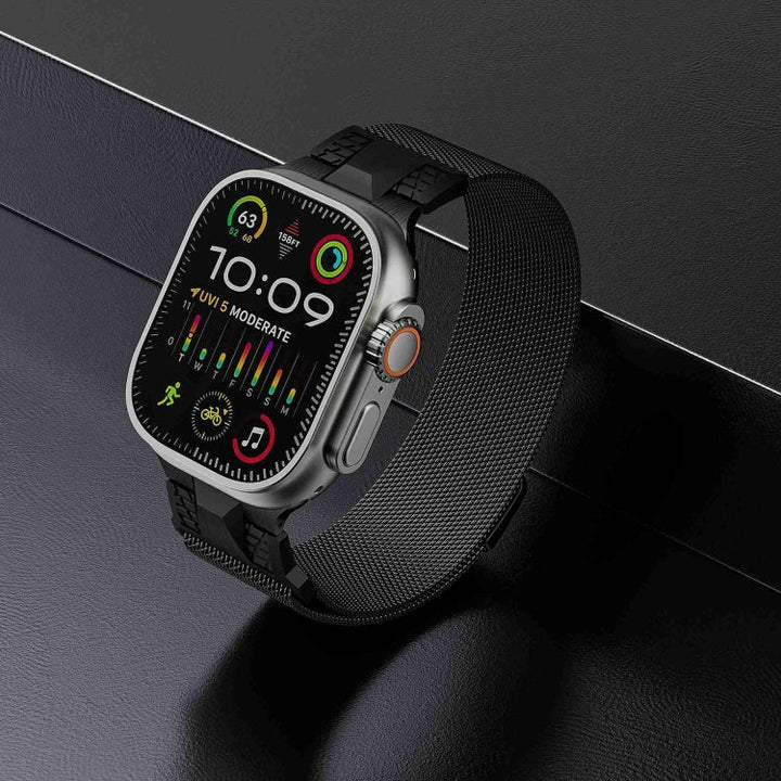 Lisslune | For Apple Watch Ultra 49 mm Mecha Style Milanese Metal Bracelet (Black)