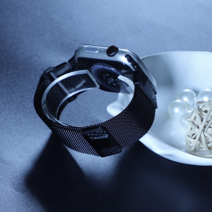 Lisslune | For Apple Watch Ultra 49 mm Mecha Style Milanese Metal Bracelet (Black)