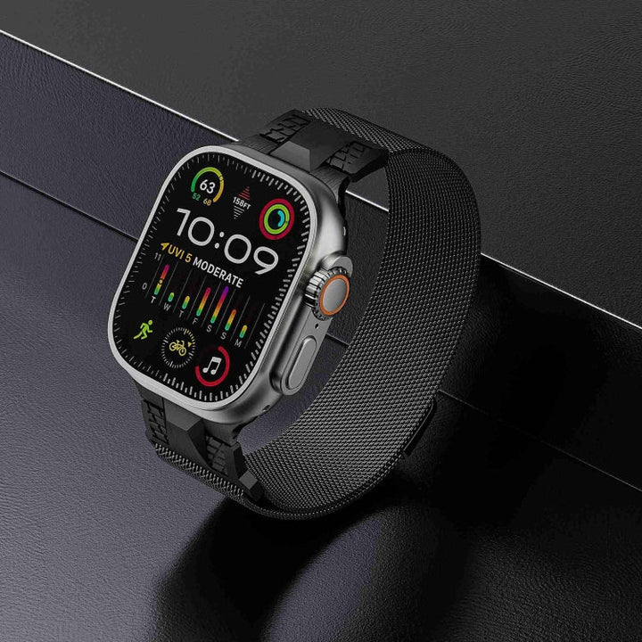 Lisslune | For Apple Watch Ultra 49mm Mecha Style Milanese Metal Watch Band (Titanium Grey)