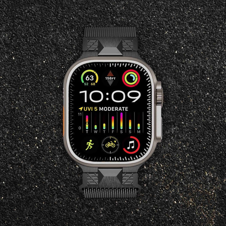 Lisslune | For Apple Watch Ultra 49mm Mecha Style Milanese Metal Watch Band (Titanium Grey)
