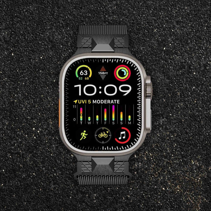 Lisslune | For Apple Watch Ultra 49mm Mecha Style Milanese Metal Watch Band (Titanium Grey)