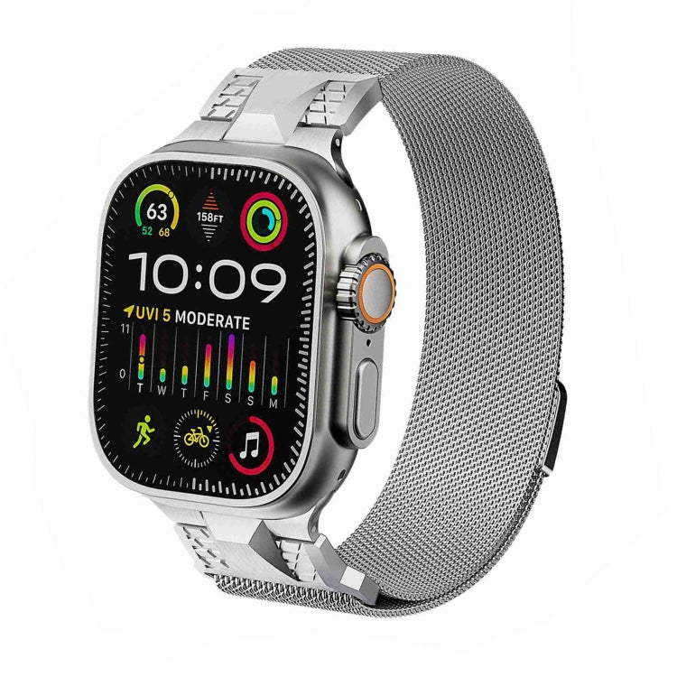 Lisslune | For Apple Watch Ultra 49mm Mecha Style Milanese Metal Watch Strap (Titanium Silver)
