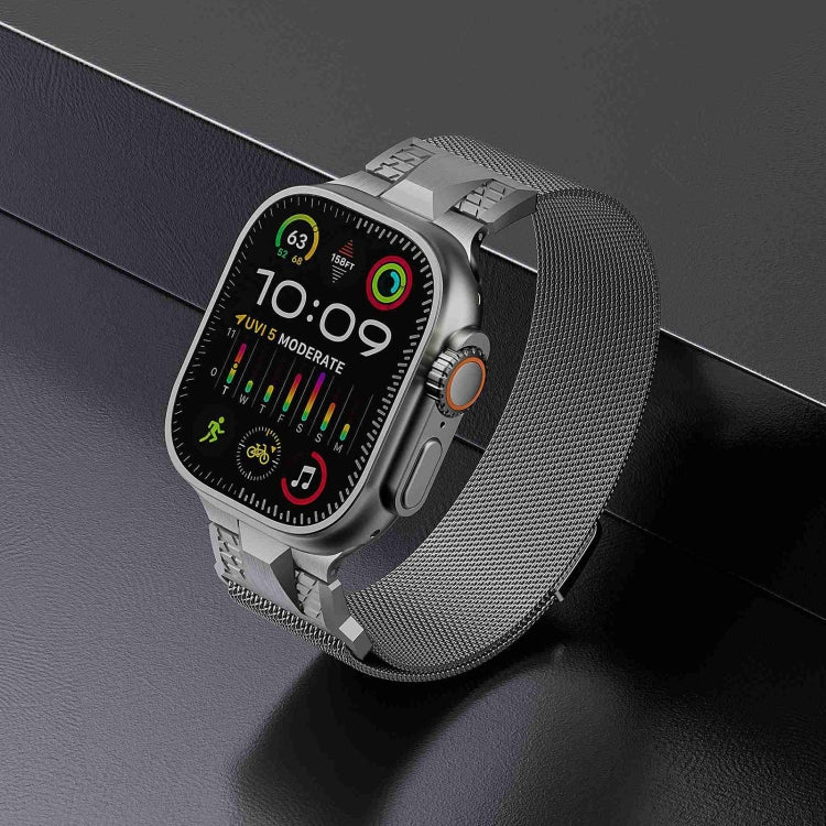 Lisslune | For Apple Watch Ultra 49mm Mecha Style Milanese Metal Watch Strap (Titanium Silver)