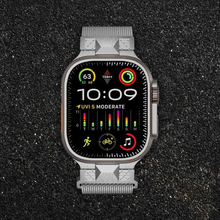 Lisslune | For Apple Watch Ultra 49mm Mecha Style Milanese Metal Watch Strap (Titanium Silver)