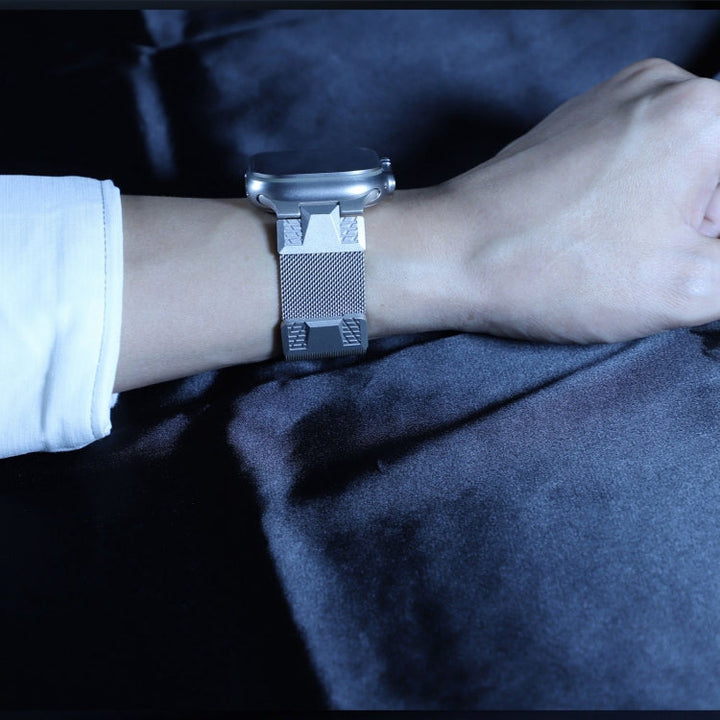 Lisslune | For Apple Watch Ultra 49mm Mecha Style Milanese Metal Watch Strap (Titanium Silver)