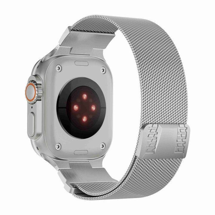 Lisslune | For Apple Watch Ultra 49mm Mecha Style Milanese Metal Watch Strap (Titanium Silver)