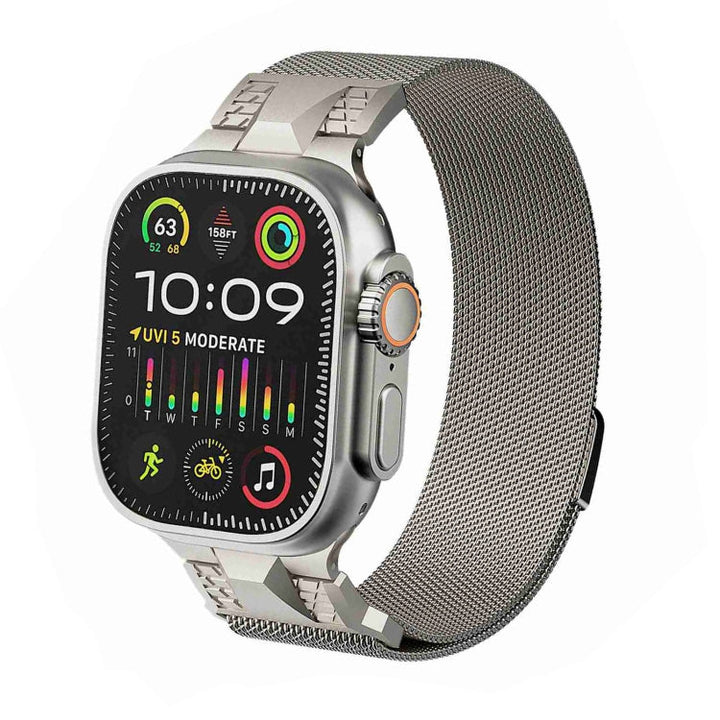 Lisslune | For Apple Watch Ultra 49mm Mecha Style Milanese Metal Watch Band (Starlight)