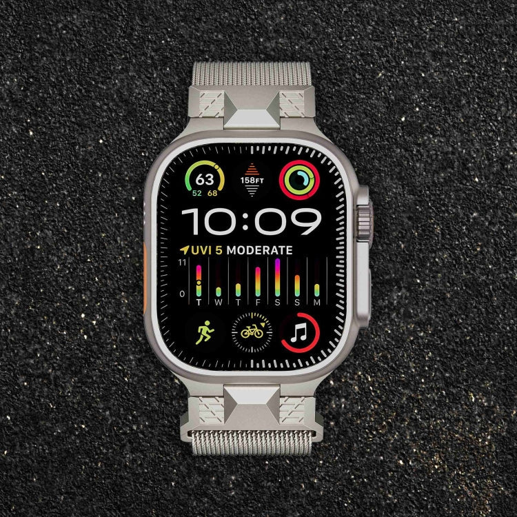 Lisslune | For Apple Watch Ultra 49mm Mecha Style Milanese Metal Watch Band (Starlight)
