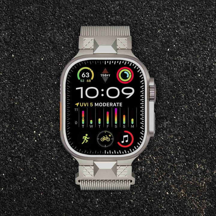 Lisslune | For Apple Watch Ultra 49mm Mecha Style Milanese Metal Watch Band (Starlight)