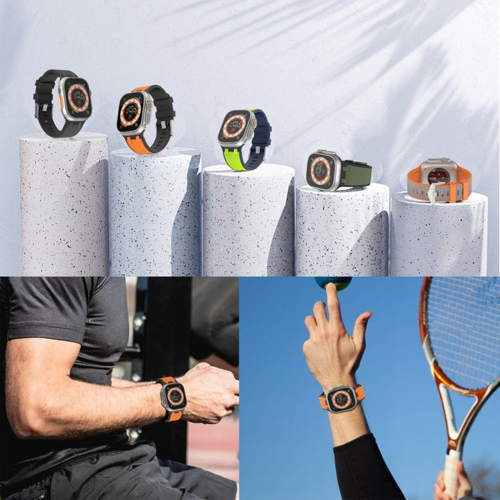 Lisslune | For Apple Watch Ultra 49mm Oak Silicone Watch Band (Black Orange)