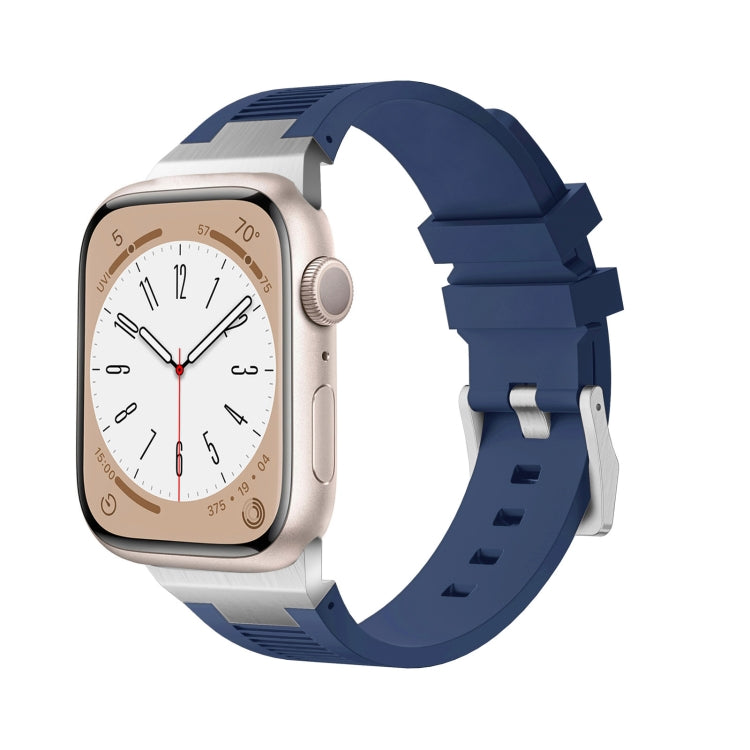 Lisslune | For Apple Watch SE 2023 44mm Loners Liquid Silicone Watch Band (Silver Midnight Blue)