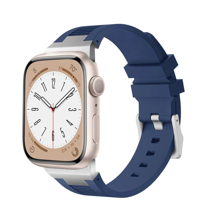 Lisslune | For Apple Watch SE 2023 44mm Loners Liquid Silicone Watch Band (Silver Midnight Blue)