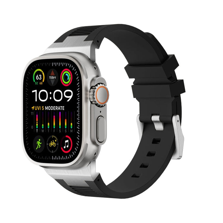 Lisslune | For Apple Watch Ultra 49mm Loners Liquid Silicone Watch Band (Silver Black)