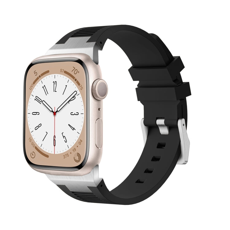 Lisslune | For Apple Watch Series 8 45mm Loners Liquid Silicone Band (Silver Black)