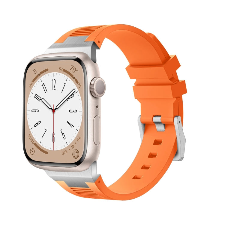 Lisslune | For Apple Watch SE 44mm Loners Liquid Silicone Watch Band (Silver Orange)